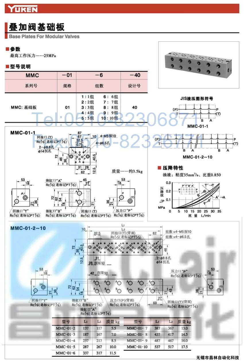 MMC-01-1-40,MMC-01-2-40,MMC-01-3-40,疊加閥基礎(chǔ)板,榆次油研疊加閥基礎(chǔ)板,YUKEN疊加閥基礎(chǔ)板