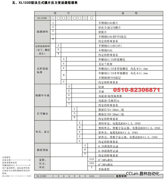 壓力變送器 XL-133D 