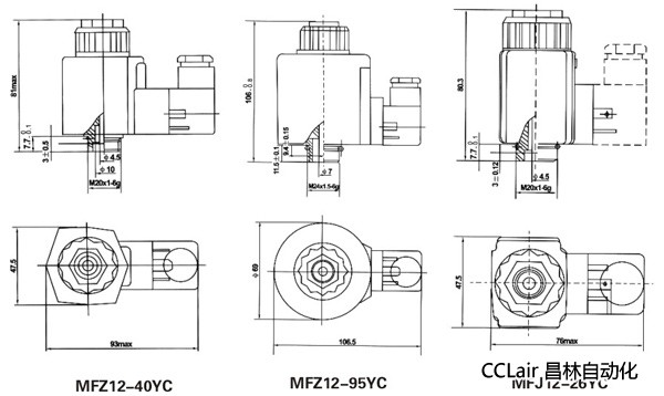 油研型液壓閥用電磁鐵線圈，MFJ12-YC交流濕式閥用電磁鐵,MFZ12-YC直流濕式閥用電磁鐵,比例電磁鐵