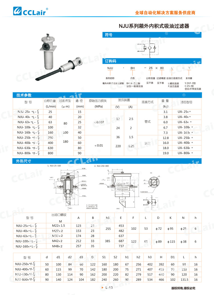 NJU系列箱外內(nèi)積式吸油過(guò)濾器