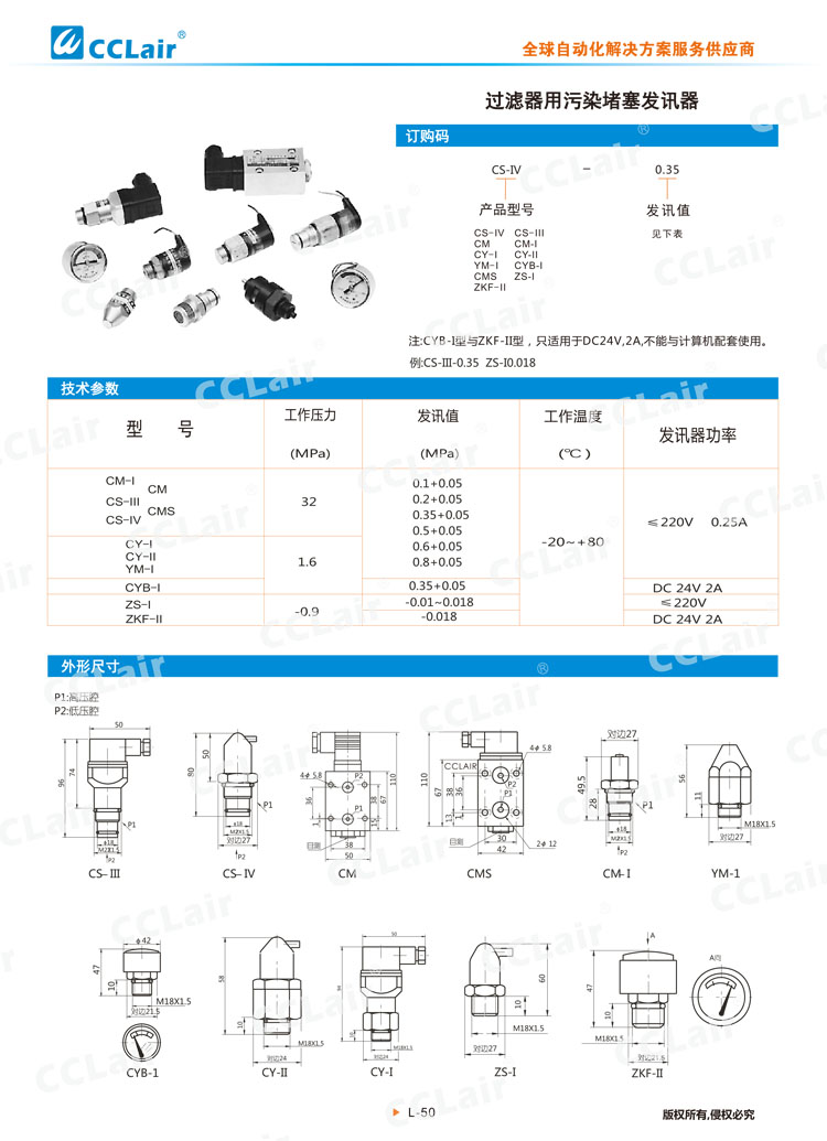 過濾器用污染堵塞發(fā)訊器